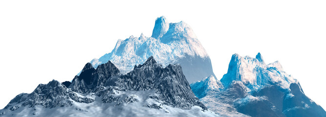 Fototapete - Snowy mountains Isolated on white background 3d illustration