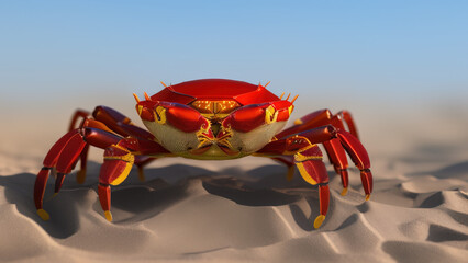 Wall Mural - cartoon crab in the sand, Generative AI