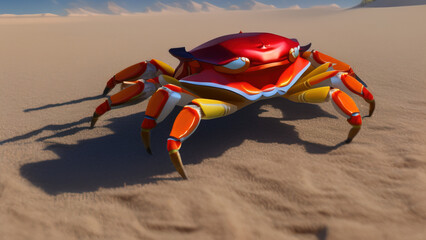 Wall Mural - cartoon crab in the sand, Generative AI