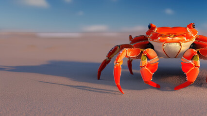 Poster - cartoon crab in the sand, Generative AI