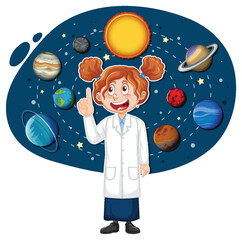 Sticker - Scientist girl on solar system background