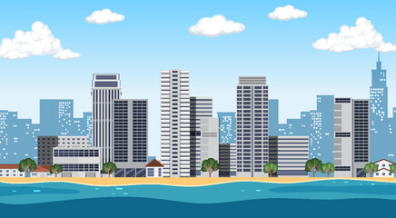 Sticker - Urban landscape with high skyscrapers background