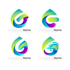 Water drop logo and letter G design colorful, 3d style