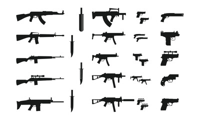 silhouette of weapon set on isolated background