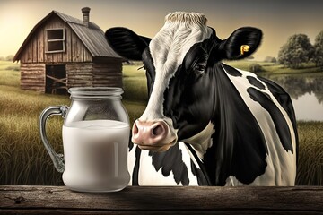 Wall Mural - Dairy cows or dairy cattle are cattle bred for the ability to produce large amounts of milk. Most dairy product is produced from dairy cattle milk, AI generated