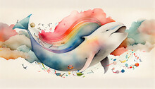 Watercolor Cloud Dolphin