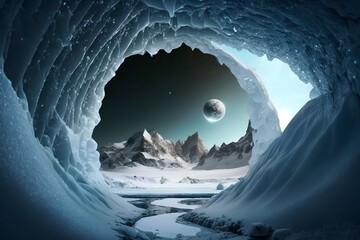 Wall Mural - mysterious icey cave created using ai generative technology