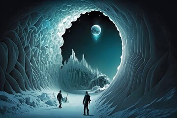 Wall Mural - mysterious icey cave created using ai generative technology