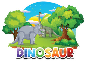 Wall Mural - Brachiosaurus and triceratops dinosaur with logo