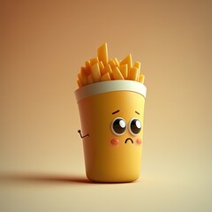 collection of happy, smiling, joyful cartoon style French fries characters for meal, dinner design. Cartoon French fries character for restaurant mascot. generative AI