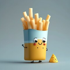 collection of happy, smiling, joyful cartoon style French fries characters for meal, dinner design. Cartoon French fries character for restaurant mascot. generative AI