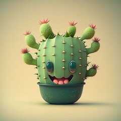 collection of happy, smiling, joyful cartoon style sun characters for summer, vacation design. Cartoon Cactus smiling avatar generative AI