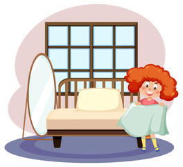 Wall Mural - A girl folding blanket in the bedroom