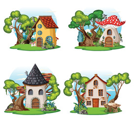 Wall Mural - Set of fairy tale house isolated