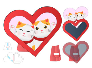 Sticker - Heart Shape Photo Farme die cut template design. 3d mock-up