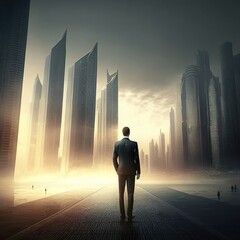 Wall Mural - Businessman in city.Generative AI