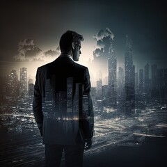 Wall Mural - Businessman in city.Generative AI