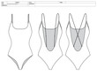 Customizable Fashion Swimsuit Vector Illustration, Bathing Suit OutLine Template, One Piece Swimwear Factory Ready Tech Pack Flats Sketch, Technical Fashion Flat Sketch High Quality Vector Outline Art
