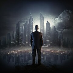 Wall Mural - Businessman in city.Generative AI