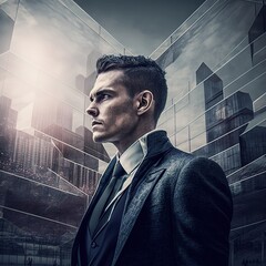 Wall Mural - Businessman in city.Generative AI