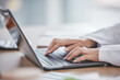 © C. D./peopleimages.com - Laptop, hands or business woman typing for investment schedule, calendar or stock market trading management. Zoom, finance worker or person on networking technology budget planning or cryptocurrency