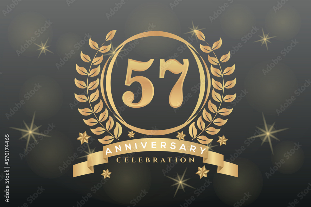 57th Number Design 57th anniversary celebration background. Golden numbers with gold ...
