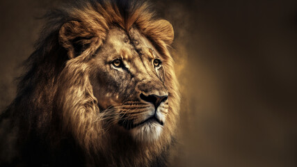 Wall Mural - Lion with copy space background. World wildlife day concept. Generative ai.