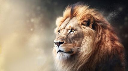 Wall Mural - Lion with copy space background. World wildlife day concept. Generative ai.