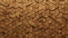 3D Tiles Arranged To Create A Timber Wall. Triangular, Wood Background Formed From Natural Blocks. 3D Render