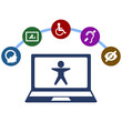 Web Accessibility illustration in a half round with laptop computer