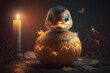 Portrait d'un bébé canard lors de la fête d'Halloween » IA générative