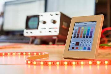 Installed and programmed led lights illuminating on table, Munich, Bavaria, Germany