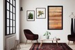 © Interior Stock Photo - Mockup frame in interior background, room in warm tone, Scandi-Boho style, Generative AI