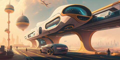 Poster - futuristic transportation system with a metaverse. Generative AI