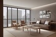 © Interior Stock Photo - Elegant and comfortable designed living room with big corner sofa. Interior design modern apartment. Generative AI.