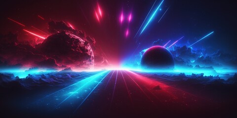 Wall Mural - a digital wallpaper with a cosmic backdrop and vibrant red and blue laser lights is ideal. generativ