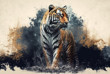 Wall Mural - Tiger with copy space background. World wildlife day concept. Generative ai.