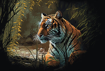 Wall Mural - Tiger with copy space background. World wildlife day concept. Generative ai.
