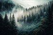 A misty forest landscape. Generative ai composite.