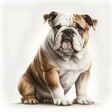 Portrait Of English Bulldog ,dog On White Background, Dog Isolated On White Backdrop - AI Generative.