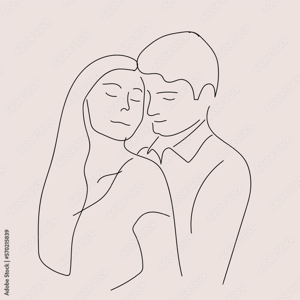 Man and woman love line art vector illustration. Couple kissing and ...