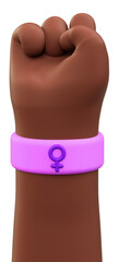 Wall Mural - Isolated raised fist of a black woman with female symbol on bracelet for international women's day and feminist activism in 3D illustration. March 8 and activism for women rights