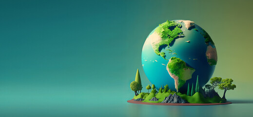 Wall Mural - Green world background with Copy space, Earth day, Environment protection concept. Generative Ai