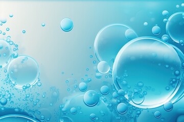 Poster - Clear, transparent water surface texture in a transparent blue tone with bubbles, splashes, and ripples. background with abstract nature With copy space, sunlight and water waves emulsion micellar ton