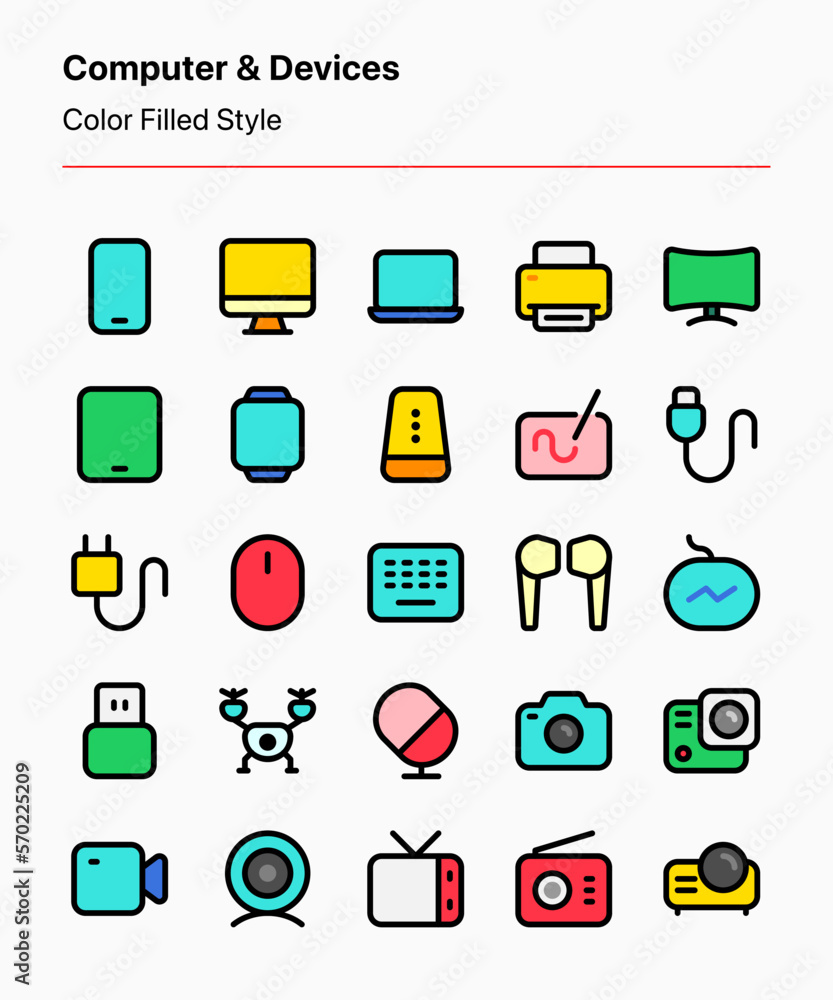 Customizable set of computer and device icons covering different kinds ...