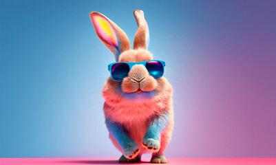 cool bunny with sunglasses on colorful background. generative ai