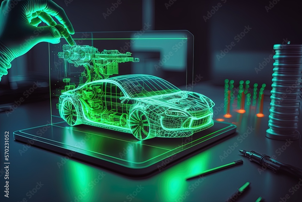 An engineer designing an electric car using augmented reality and ...
