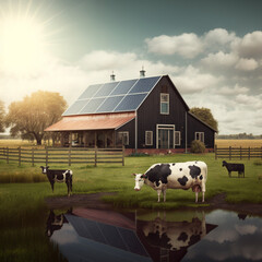 Wall Mural - Modern farm with solar panels. Generative AI.