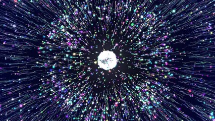 Wall Mural - colorful fireworks. aerial flyight inside festive fireworks. speed, fireworks, red blue neon glow, s