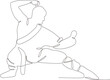 Single line drawing of young wushu fighter, kung fu master in uniform training tai chi stances in dojo center. fight. Trendy one line draw design vector